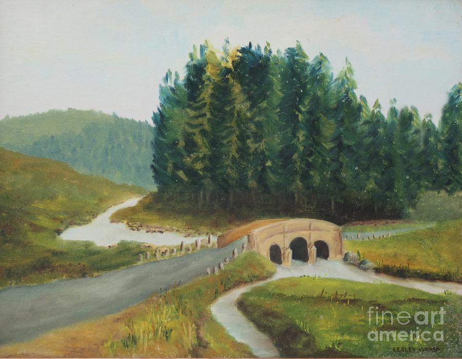 Bellever Bridge Over The River Dart, Devon UK - Oil Painting Painting by Lesley Evered