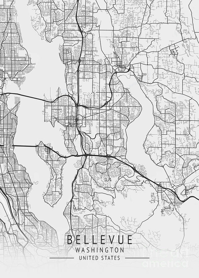 Bellevue - Washington US Gray City Map Digital Art by Tien Stencil - Pixels