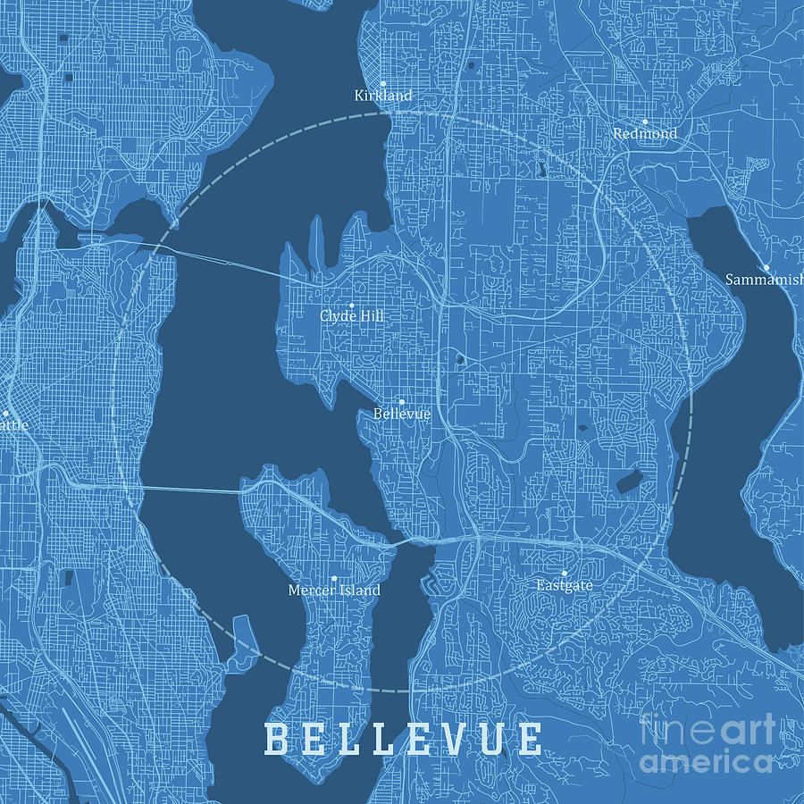 Bellevue WA City Vector Road Map Blue Text Digital Art by Frank ...