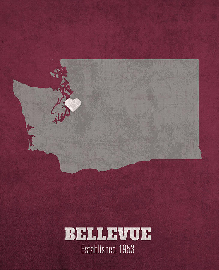 City Mixed Media - Bellevue Washington City Map Founded 1953 Washington State University Color Palette by Design Turnpike