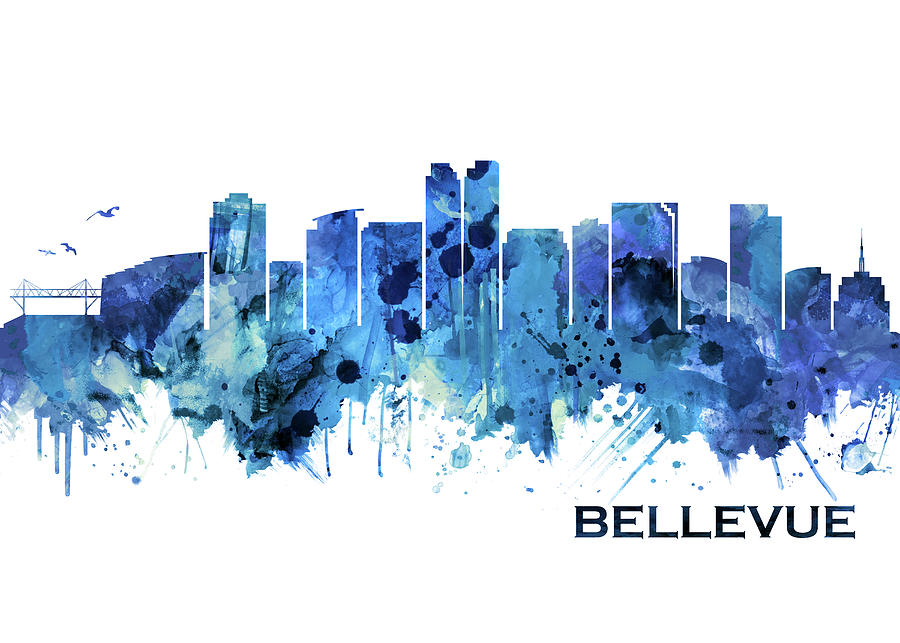 Bellevue Washington Skyline Blue Mixed Media By Towseef Dar