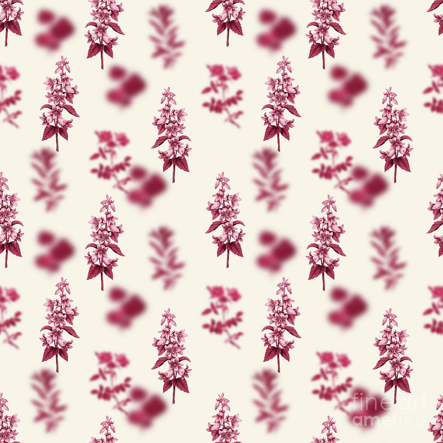 Bellflowers Botanical Seamless Pattern In Viva Magenta N.0935 Mixed Media