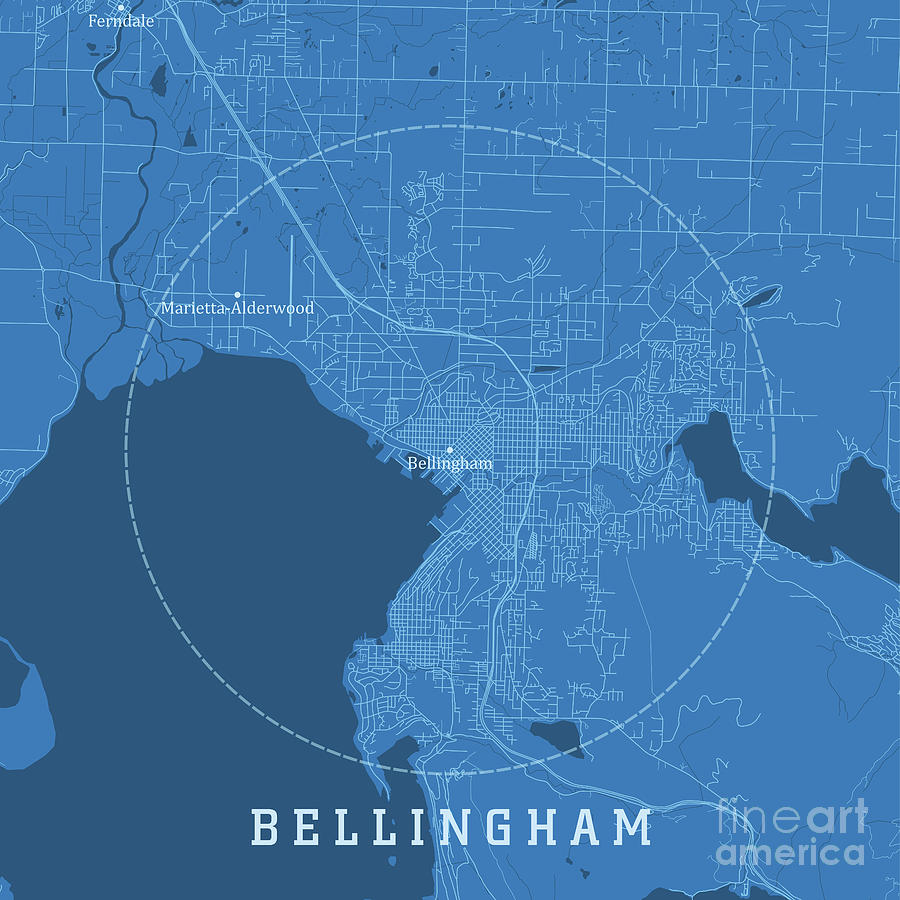 Bellingham WA City Vector Road Map Blue Text Digital Art by Frank ...