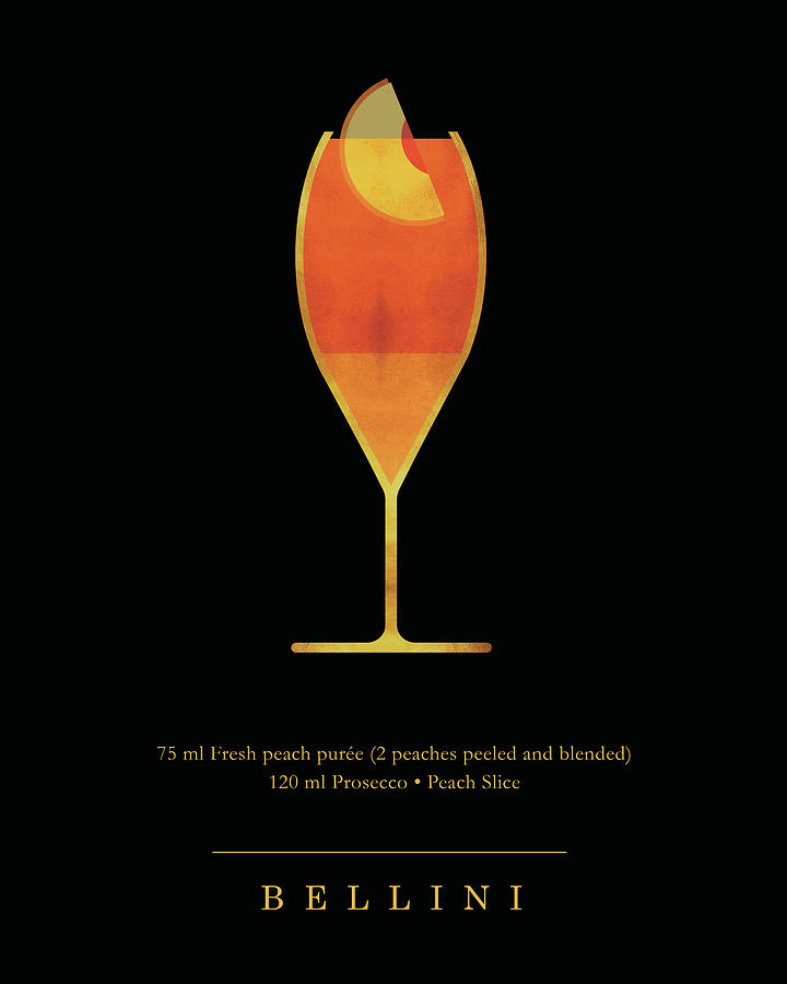 Bellini Cocktail - Classic Cocktail Print - Black and Gold - Modern, Minimal Lounge Art  Digital Art by Studio Grafiikka