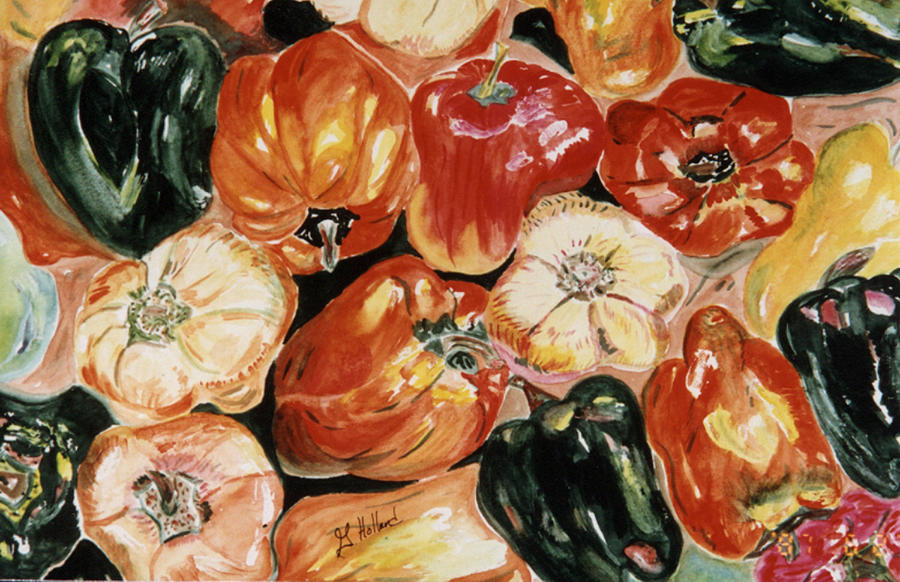 Peppers and Garlic Painting by Genevieve Holland
