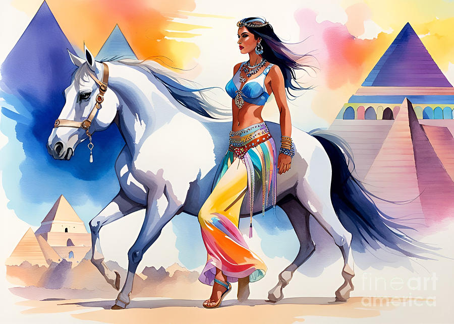 Belly Dancer with the Arabian Horse II Painting by Munir Alawi