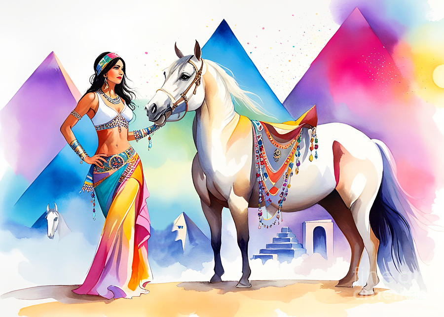 Belly Dancer with the Arabian Horse III Painting by Munir Alawi