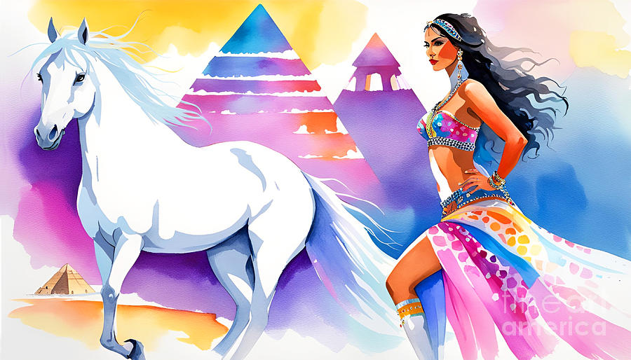 Belly Dancer with the Arabian Horse X Painting by Munir Alawi