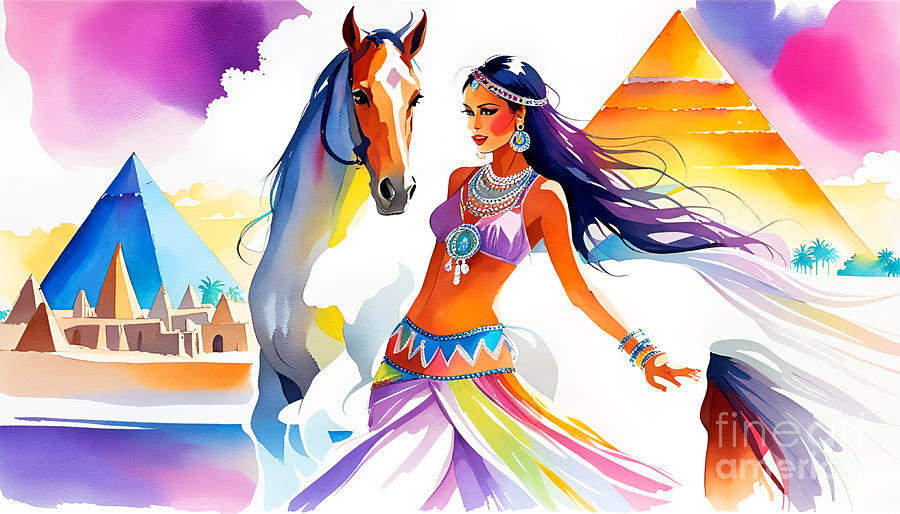 Belly Dancer with the Arabian Horse XII Painting by Munir Alawi