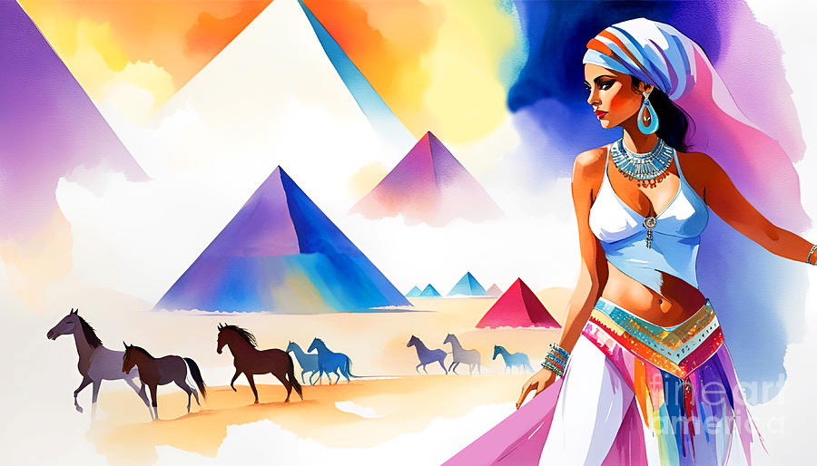 Belly Dancer with the Arabian Horses I Painting by Munir Alawi