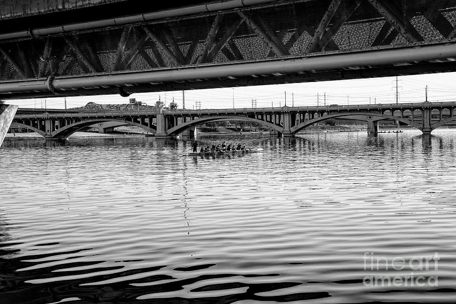 Bridge Photograph - Below Two Bridges BW by Elisabeth Lucas