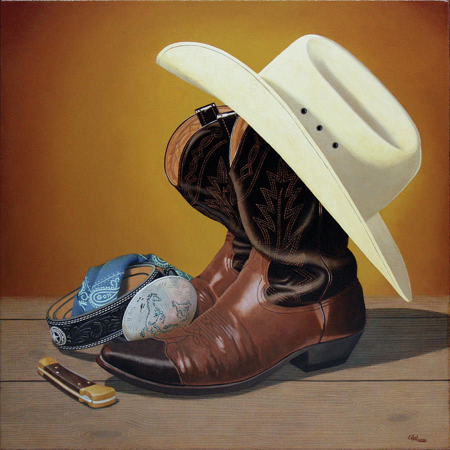 Belt buckle, boots, and a buck Painting by Norman Engel
