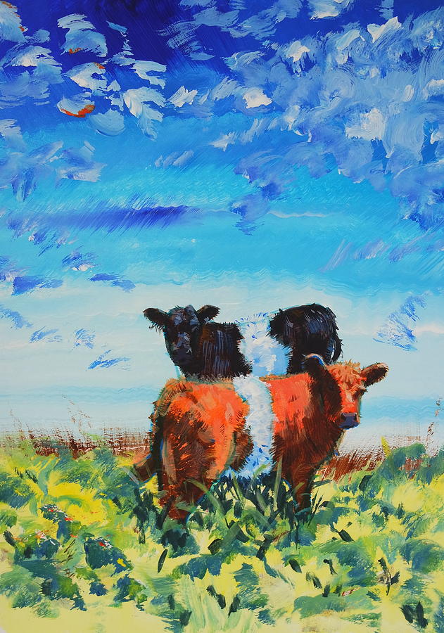 Belted Galloway Bull Calves Painting by Mike Jory