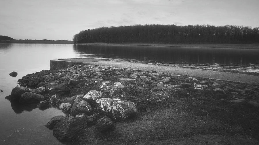 Beltzville Lake Cloudy March Sunset Black and White Photograph by Jason Fink