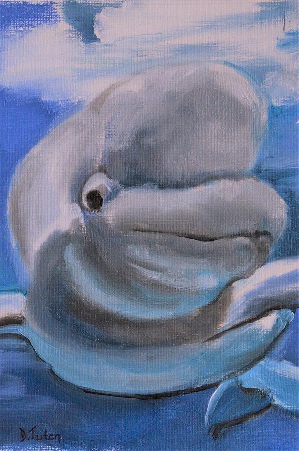 Beluga Whale Underwater Painting Series Painting by Donna Tuten