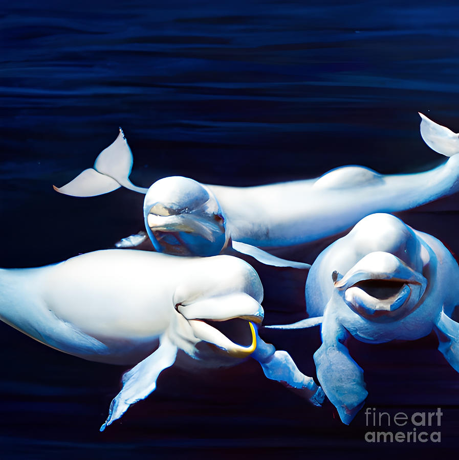 Beluga Whales Digital Art by Debra Miller