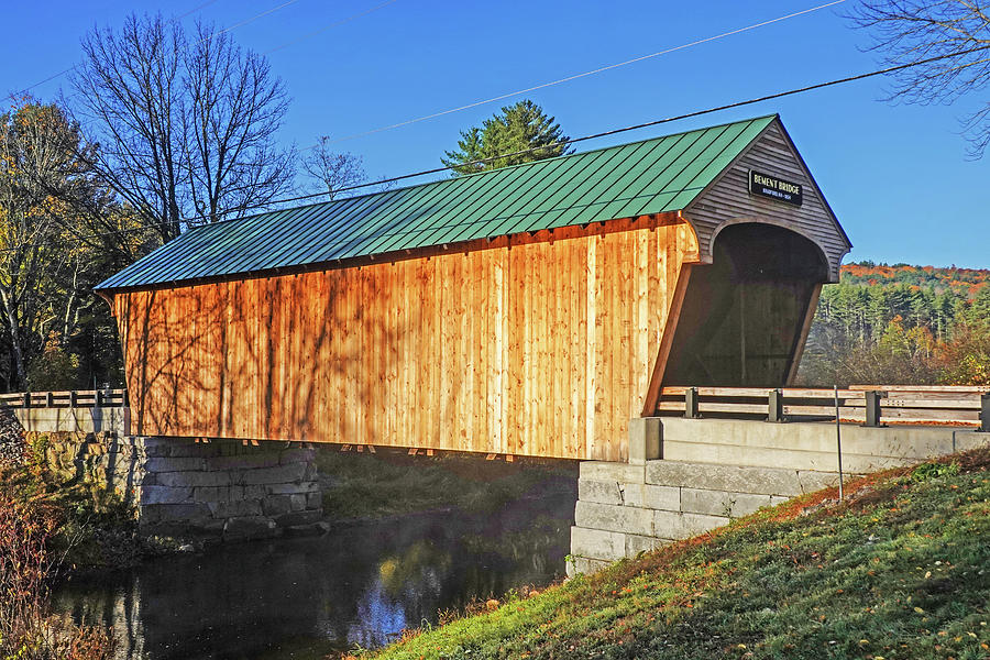 Bement Covered Bridge in Fall Foliage Bradford NH Mountain View Photograph by Toby McGuire
