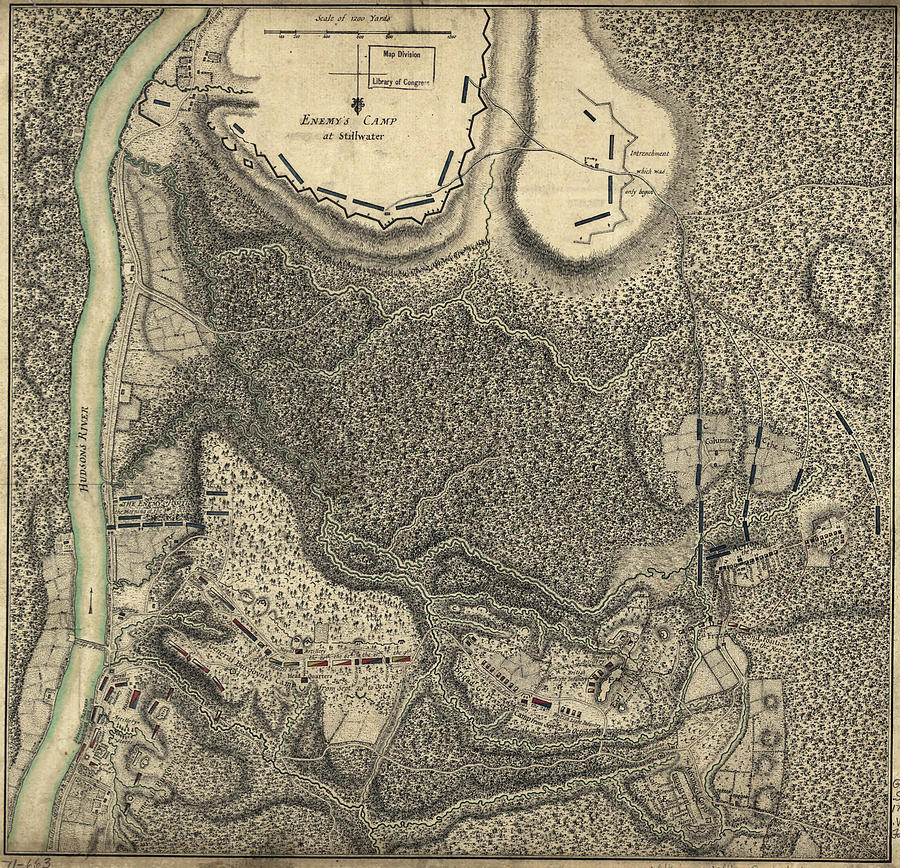 Map Drawing - Bemus Heights Near Hudson River 1777 by Vintage Military Maps