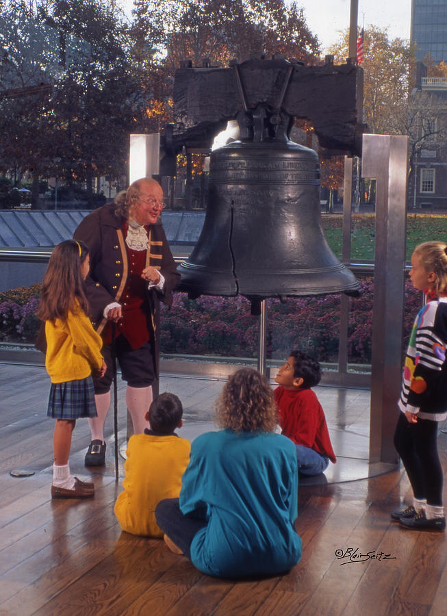 Ben Franklin At Liberty Bell For Children Photograph