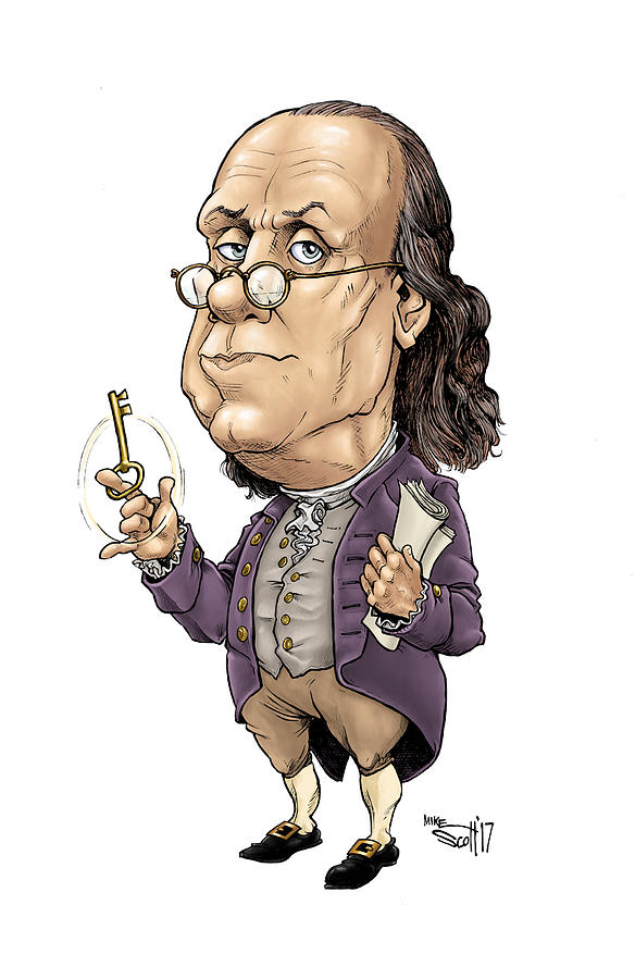 Ben Franklin, i color Drawing by Mike Scott