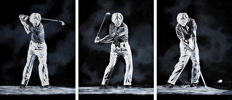 Ben Hogan Golf Swing Triptych Painting