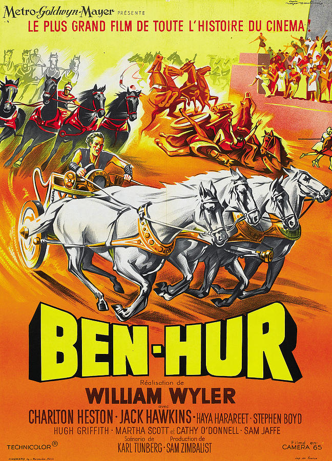 Ben Hur, 1959 - art by Roger Soubie Mixed Media by Movie World Posters