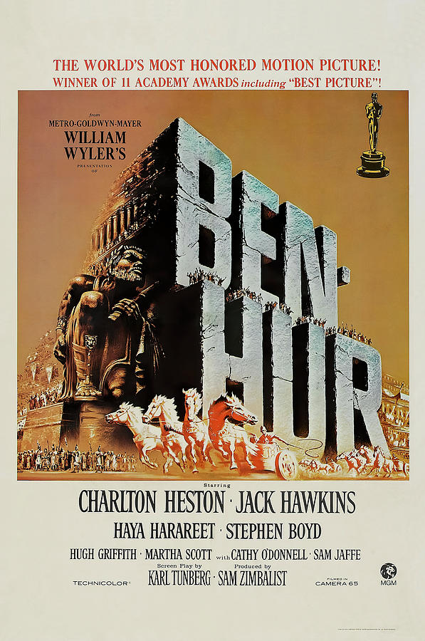 Charlton Heston Mixed Media - Ben-Hur, 1959 - art by Reynold Brown by Movie World Posters