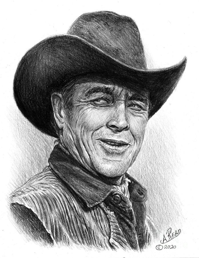 John Wayne Drawing - Ben Johnson Western greats by Andrew Read