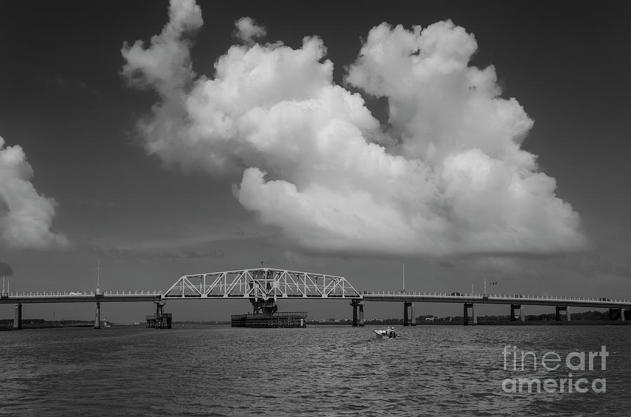Ben Sawyer Swing Bridge - Black And White - Charleston Photograph