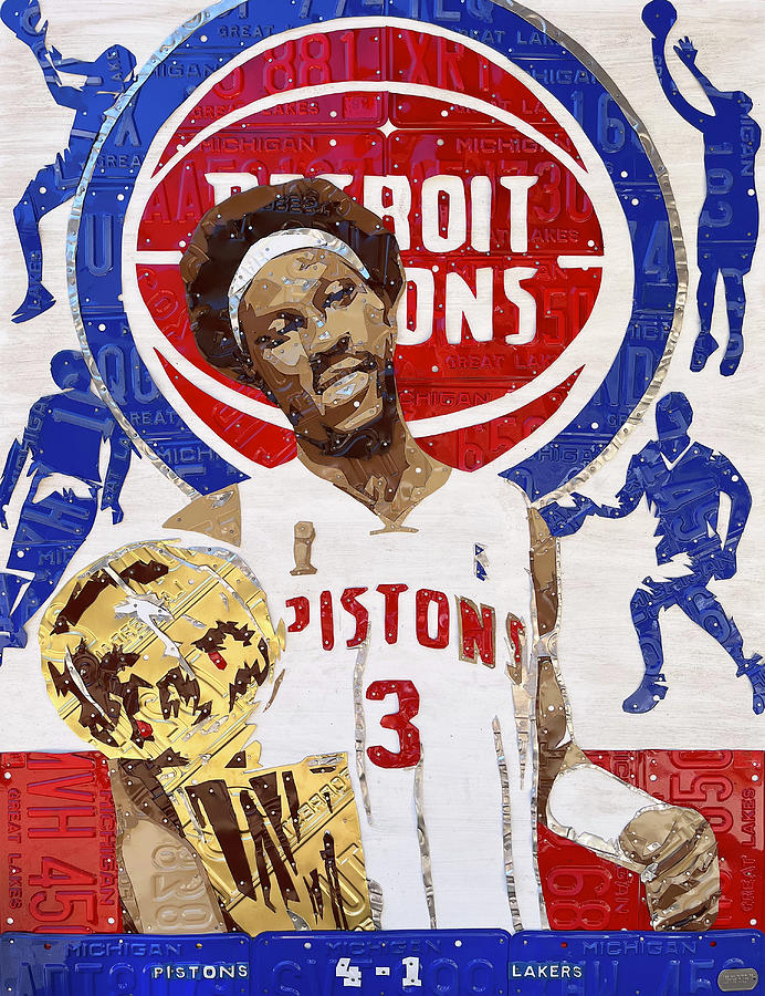 Ben Wallace Mixed Media - Ben Wallace Detroit Pistons Team Championship License Plate Art Collage by Design Turnpike