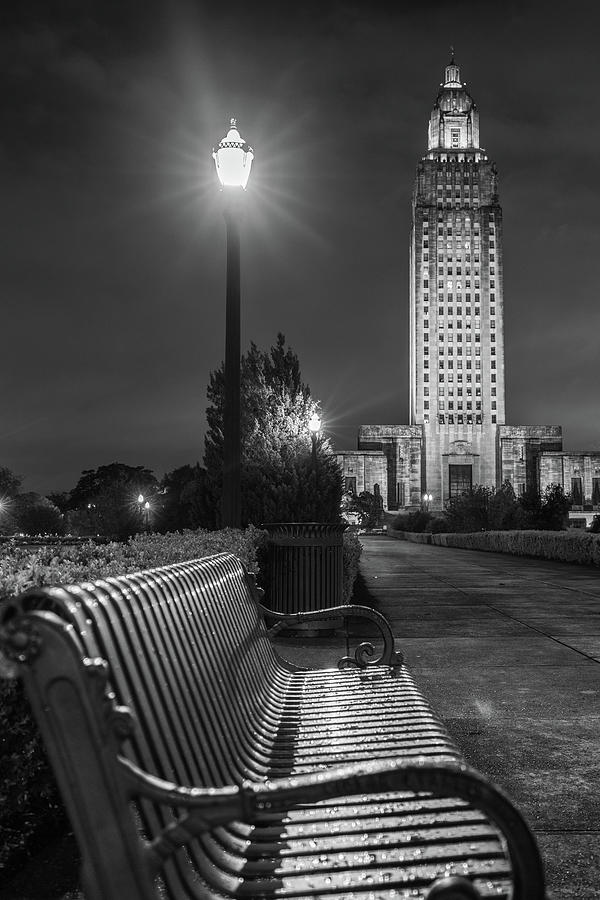 Bench And Louisina State Capitol Photograph
