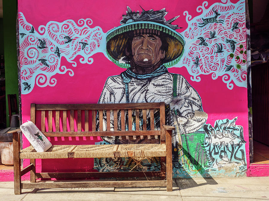 Bench and mural. Photograph by Rob Huntley