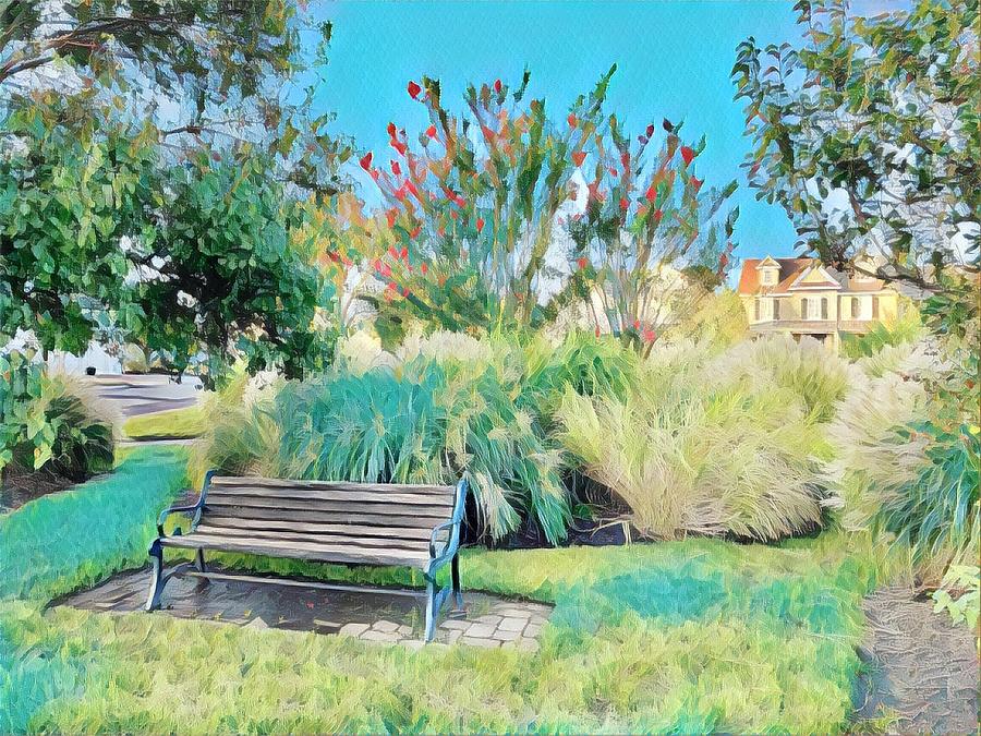 Bench In Peaceful Park Digital Art