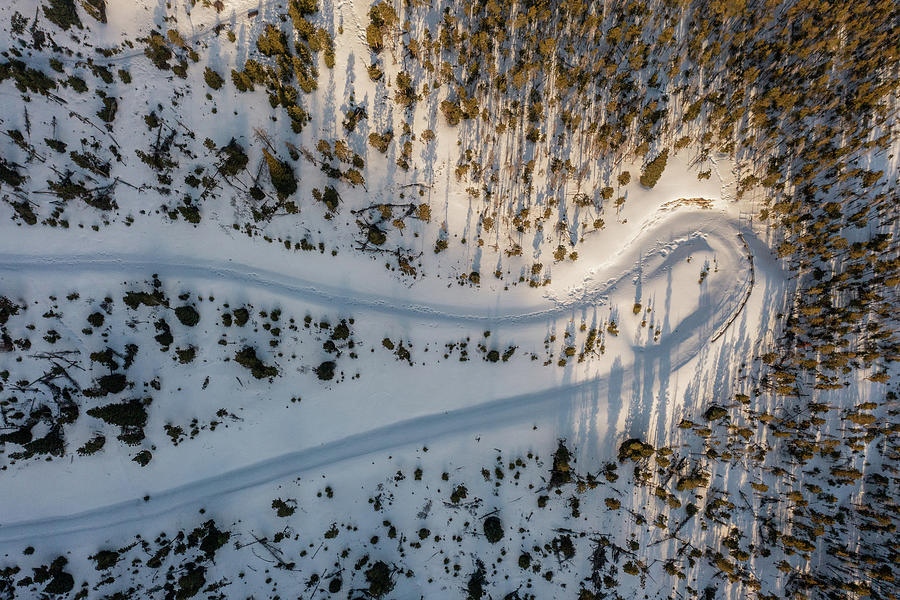 Bend ion the road from above  Photograph by John McGraw