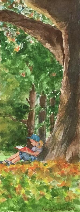 Autumn Painting - Beneath A Tree With a Good Book by Cheryl Wallace