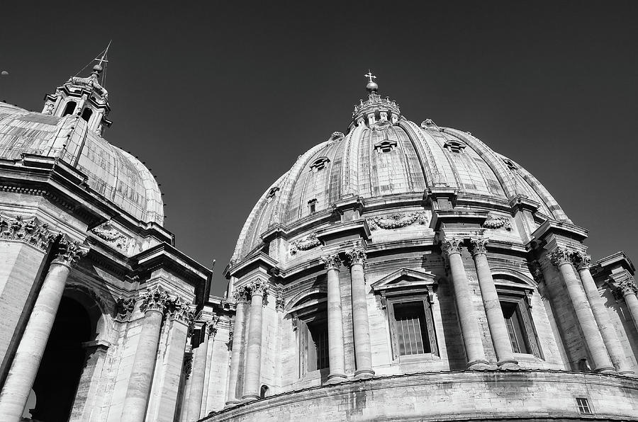 Beneath Dome of Saint Peters Basilica Vatican City Rome Italy Black and White Photograph by Shawn OBrien