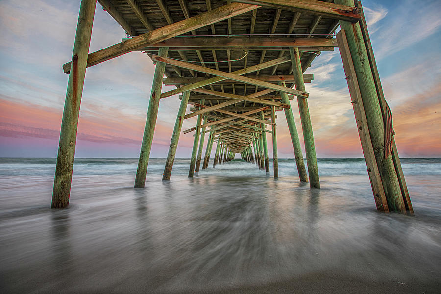 Beneath the Pier at Sunset - Emerald Isle North Carolina Photograph by Bob Decker