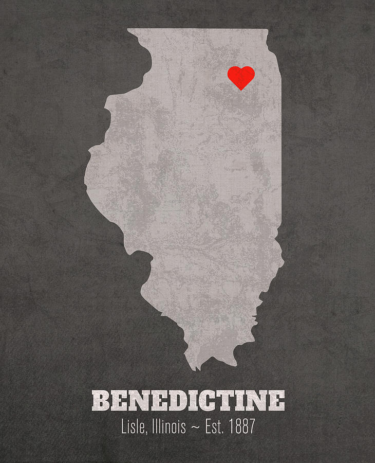 Benedictine University Lisle Illinois Founded Date Heart Map Mixed Media by Design Turnpike Pixels