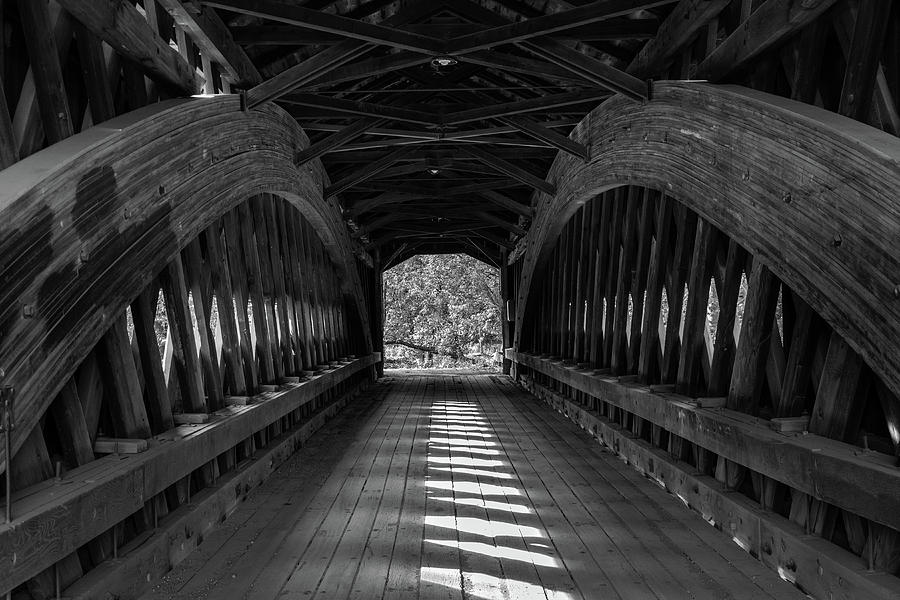 Benetka Road Covered Bridge Interior Black and White Photograph by Paul Giglia