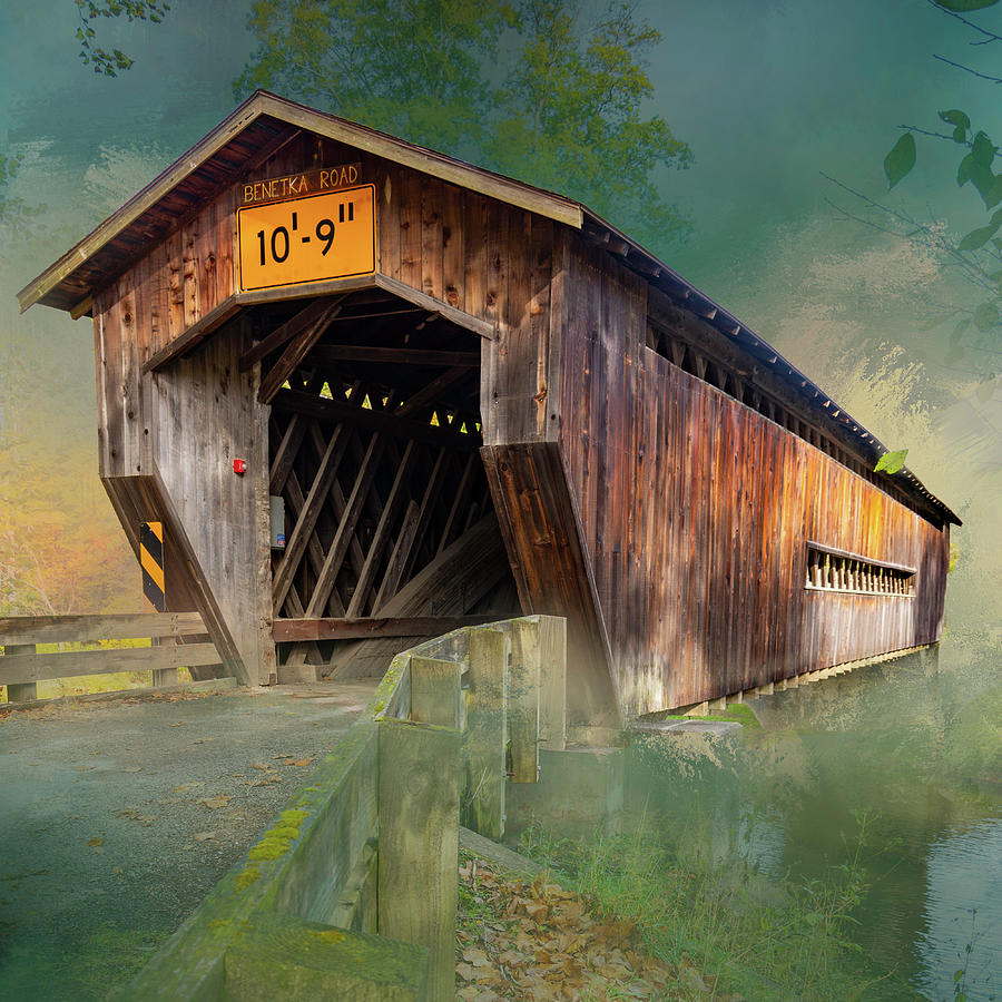 Benetka Road Covered Bridge with Texture Photograph by Paul Giglia