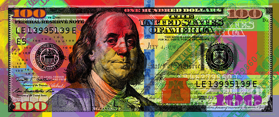 Benjamin Franklin Digital Art - Benjamin Franklin $100 bill - full size by Jean luc Comperat