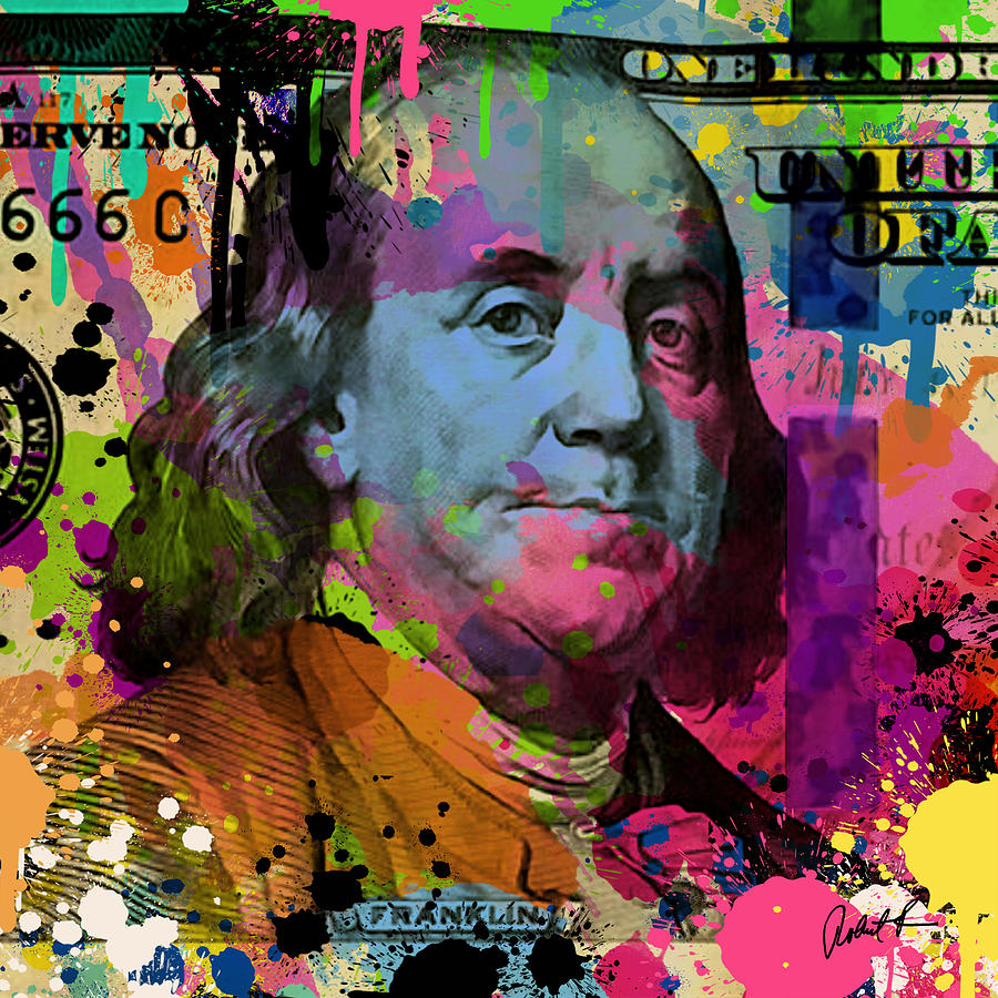 Benjamin Franklin 100 Dollars NOW Painting by Robert R Splashy Art Abstract Paintings