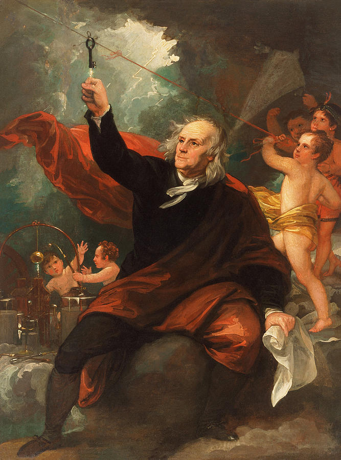 Benjamin West Painting - Benjamin Franklin Drawing Electricity From The Sky - Benjamin West by War Is Hell Store