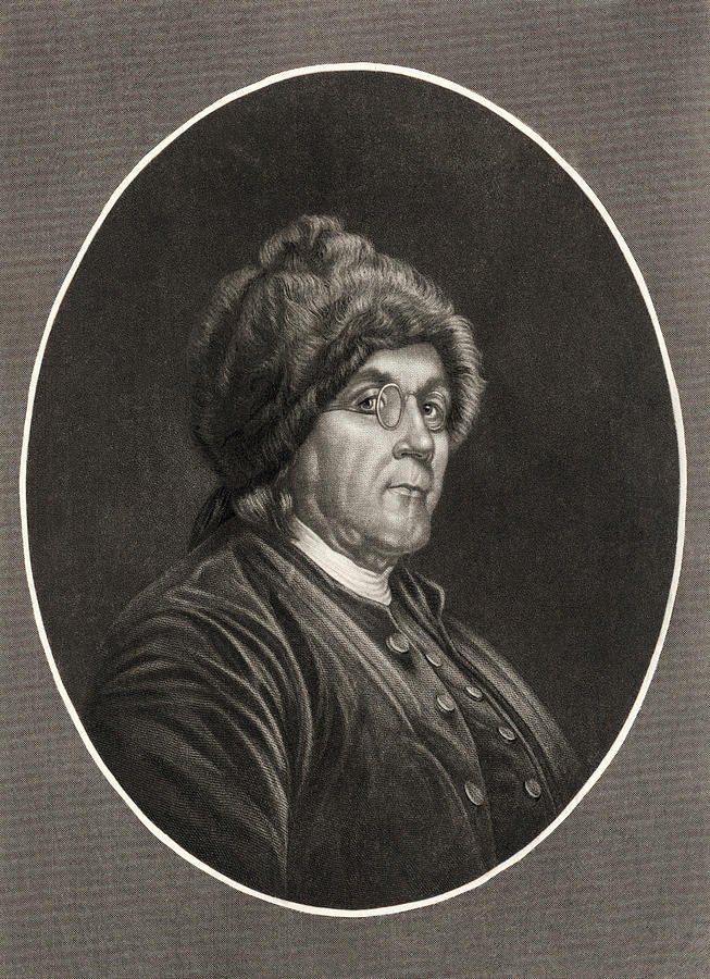 Benjamin Franklin Wearing A Fur Hat Engraving Drawing by War Is Hell Store