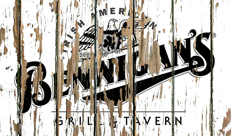 Vintage Mixed Media - Bennigans Vintage Logo Peeling Paint Barn Wood by Design Turnpike