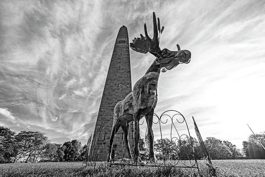 Bennington VT Moose and Battle Monument Fall Foliage Black and White Photograph by Toby McGuire