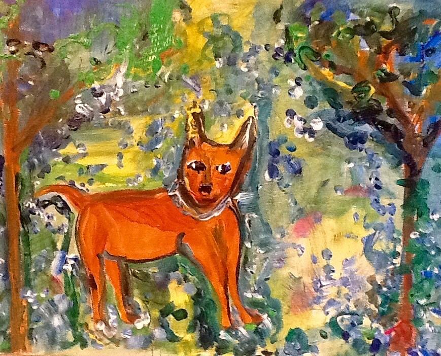 Benson at Bluebell woods Painting by Judith Desrosiers