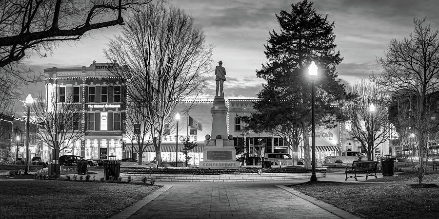 Black And White Photograph - Bentonville Arkansas Town Square and City Skyline Panorama - Black and White Edition by Gregory Ballos