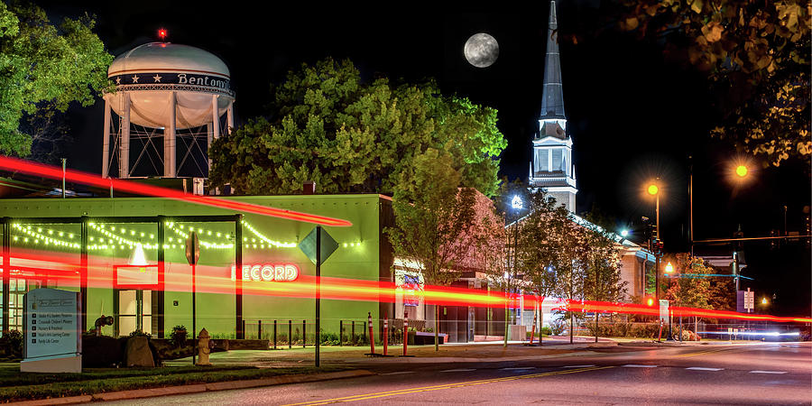 Bentonville Arkansas Water Tower and Full Moon Panorama Photograph by ...