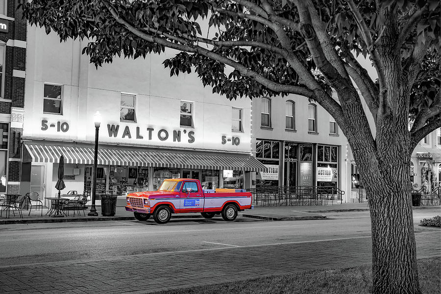 Black And White Photograph - Bentonville Memories on The Square - Northwest Arkansas in Selective Color by Gregory Ballos